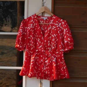 Red and White Dotted TopShop Blouse